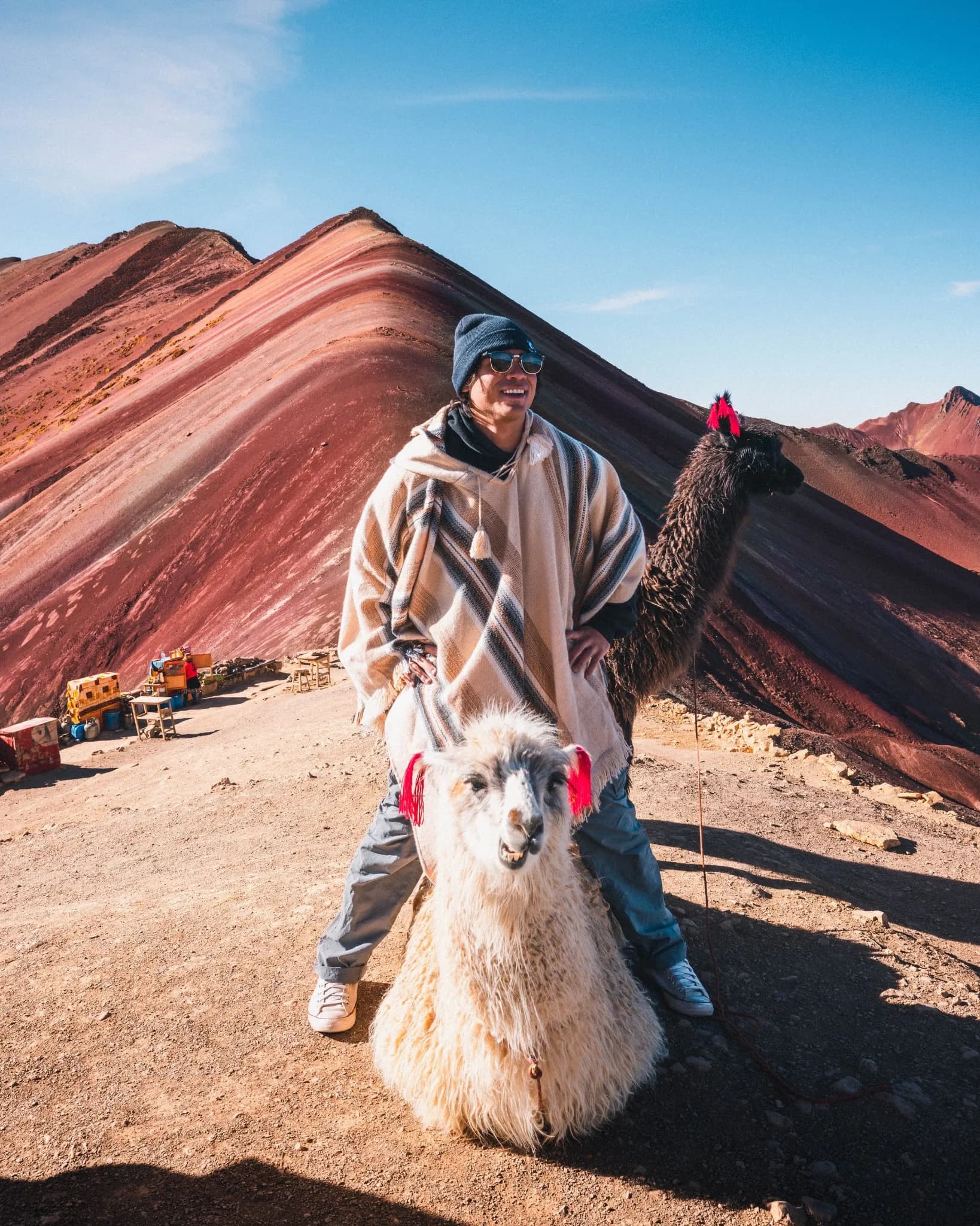 Eric Sierra with llamas at Rainbow Mountain in Peru